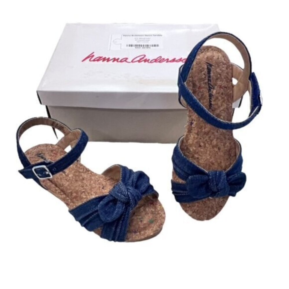 NIB Hanna Andersson Blue Denim Sandals Size 13 Cathrin‎ Buckle Bow